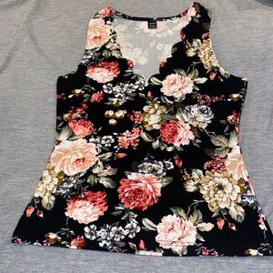 Floral Sleeveless Top - Black and Pink
